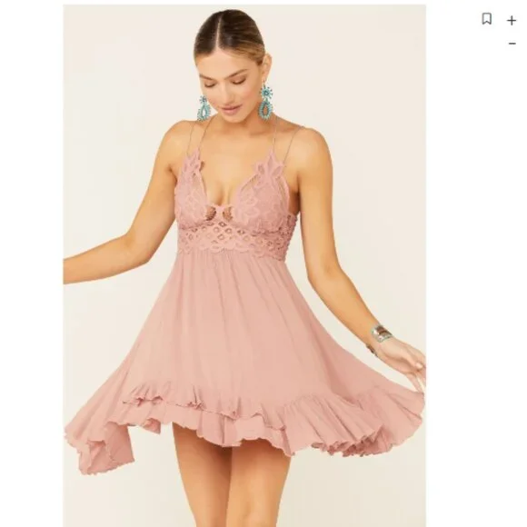 Free People Womens Adella Flowy lace Slip Dress Dusty Rose Pink Size ? Women's - Picture 13 of 14